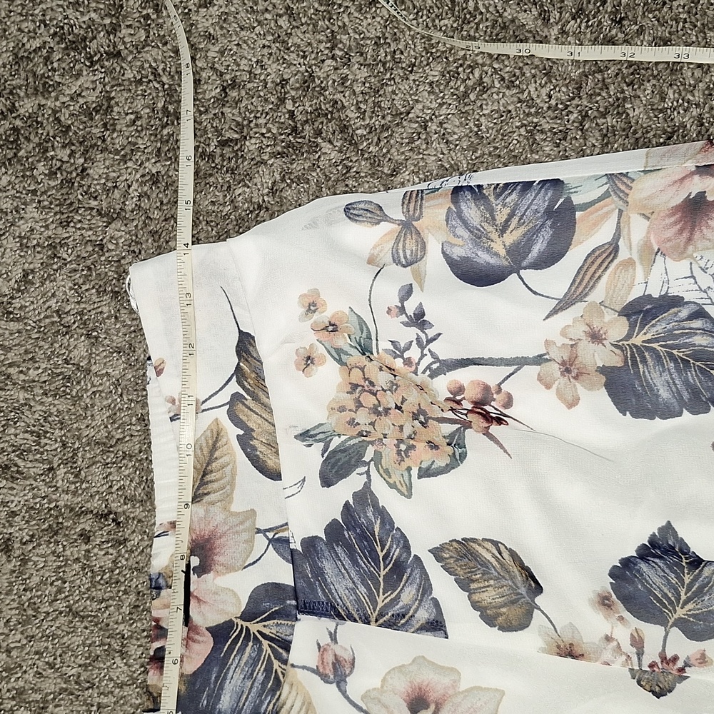 Miss Avenue wide-leg lined palazzo pants elastic waist - M - cream/white floral - Picture 4 of 5